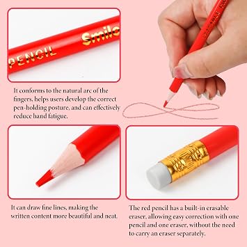 Smilo Erasable Red Checking Pencils 24-Count with Erasers | Pre-Sharpened Triangular Grip for Teachers & Editors Grading, Correcting, Marking, Classroom Supplies