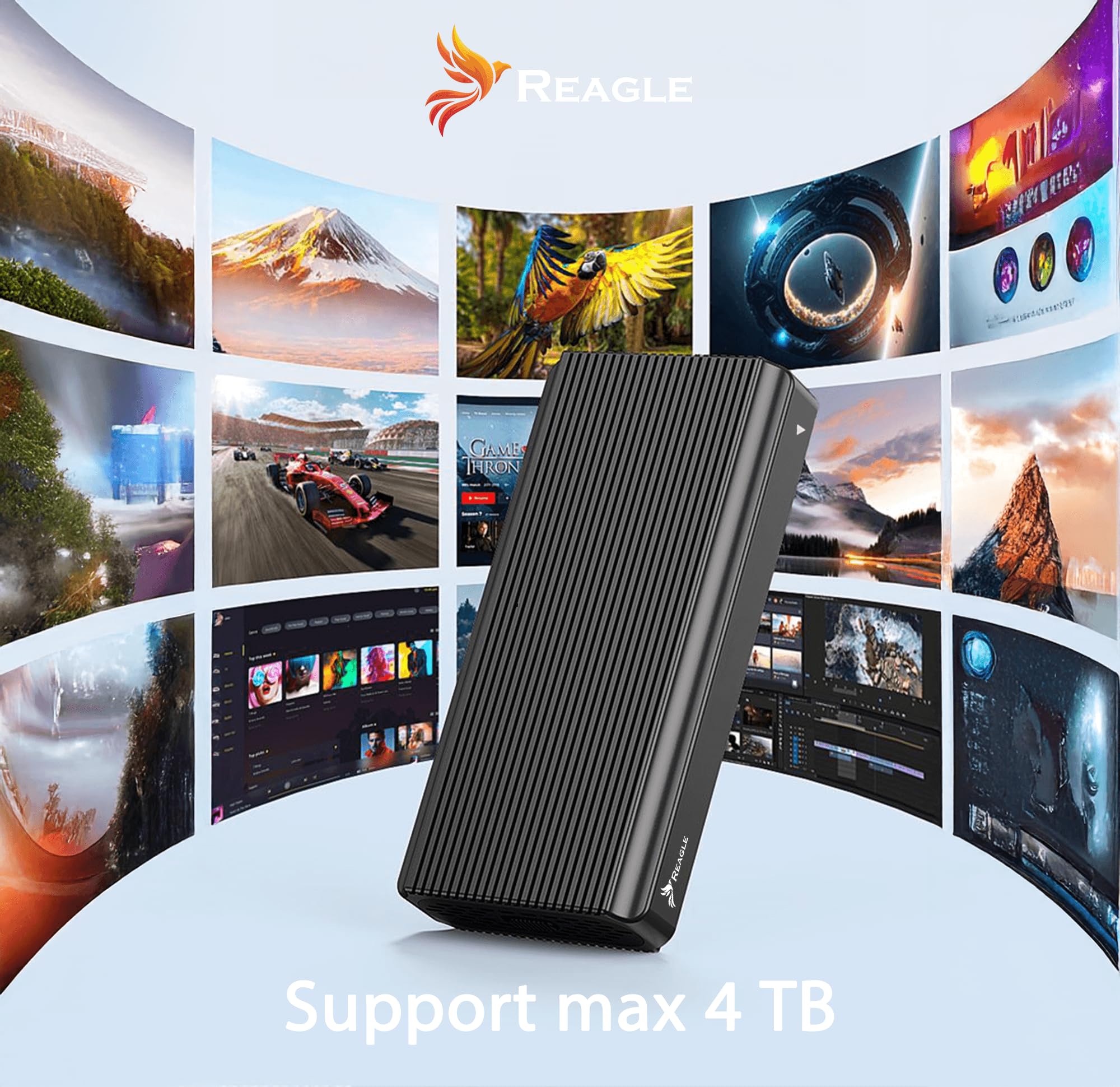 Reagle Adapter obudowy do NVME PCIe USB-C 4.0 M.2 Thunderbolt 4, 40 Gbps M-Key/M+B Key in 2230/2242/2260/2280 Enclosure beznarzędziowy, Plug & Play kompatybilny z Windows, MacOs