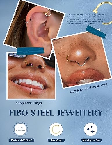 Miniatura 4 de FIBO STEEL- 32 piercings de aro para la nariz de acero inoxidable 20G joyería para el cuerpo