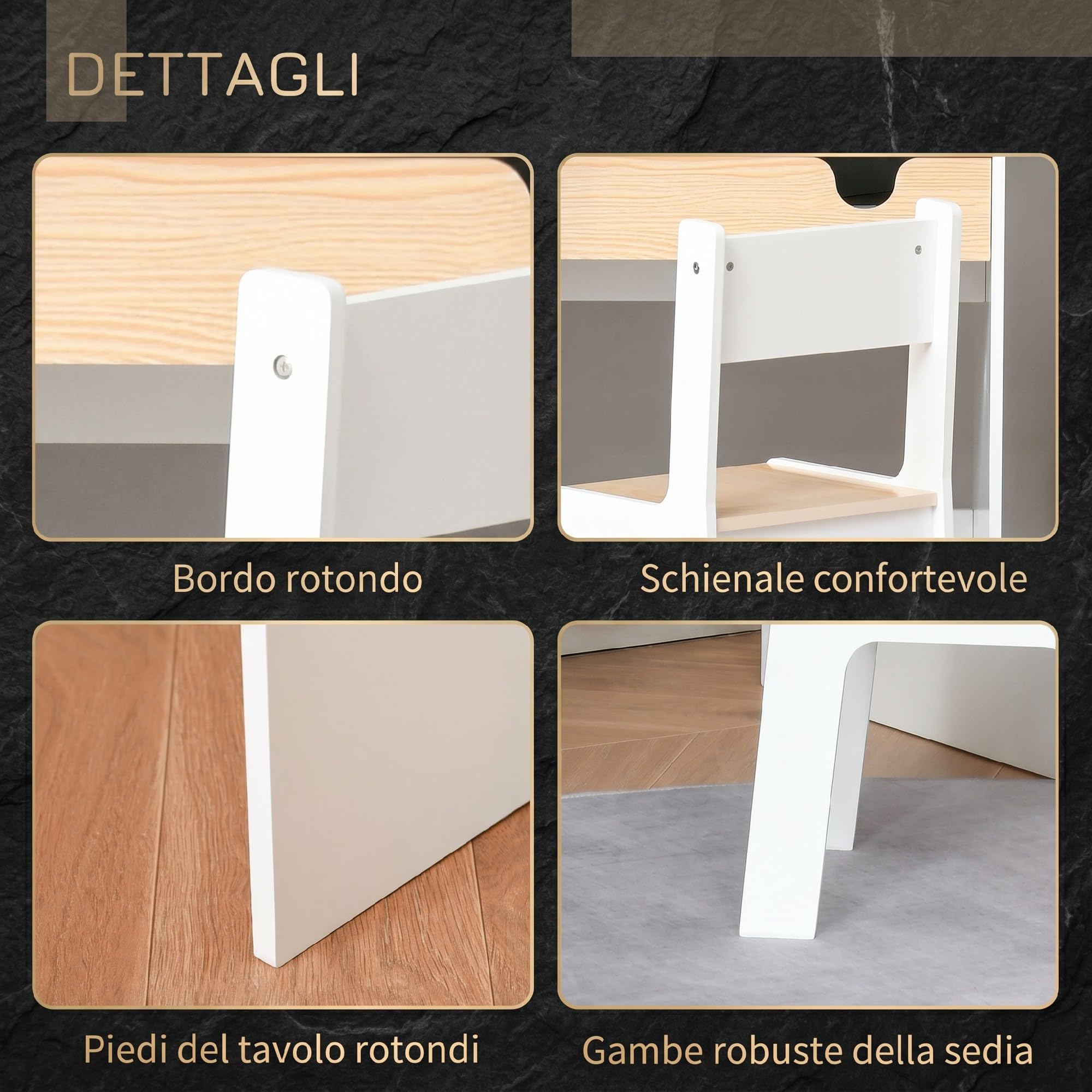HOMCOM Set Scrivania e Sedia per Bambini, Tavolo con Cassetto e Scaffale, Mobili per Cameretta con Angoli Arrotondati, per Età 6-10 Anni, Bianco e Legno