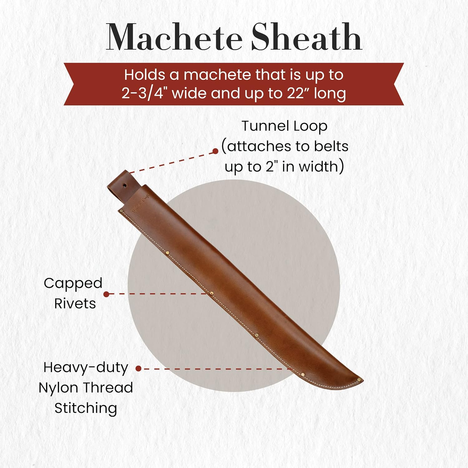 Style n Craft Machete Sheath, Full-Grain Leather Sheath for a 22” Machete, Dark Tan (98028)