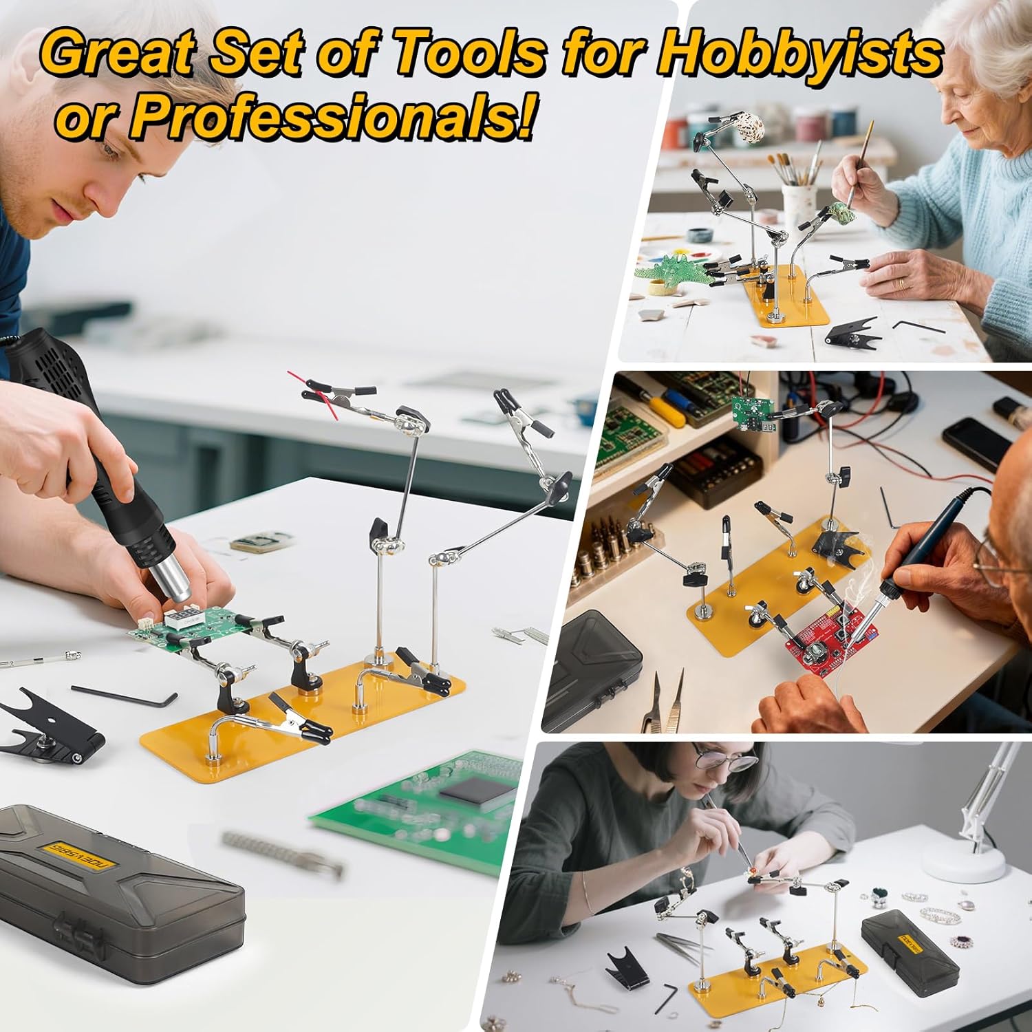 NOEVSBIG Helping Hands Soldering Station with Upgraded 5X Magnifying Lamp with Compact Helping Hands