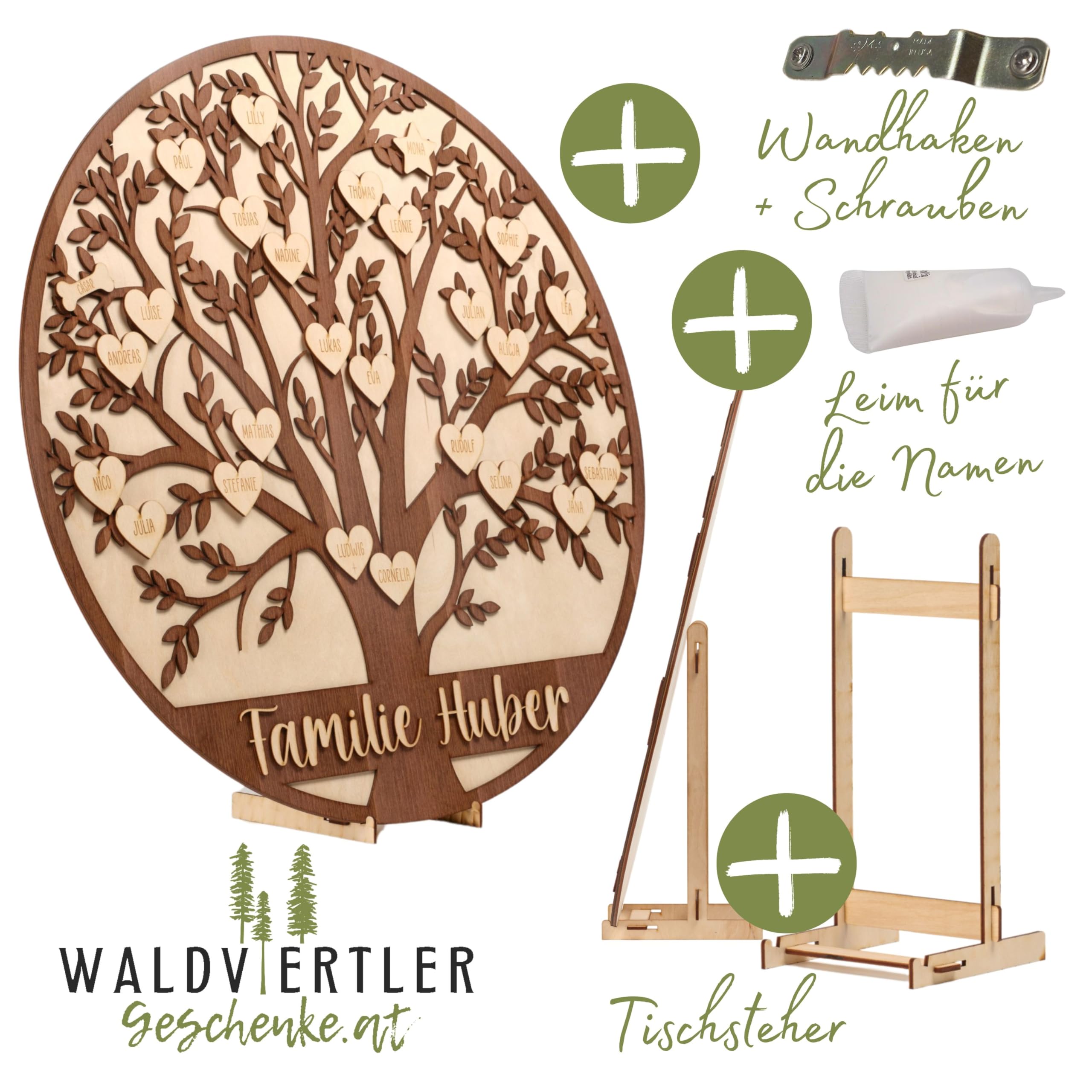 Familien-Stammbaum aus echtem Holz – Handmade, individuell gravierbar & hochwertig verarbeitet – personalisiere jetzt Dein ganz persönliches Erinnerungsstück! (XL)