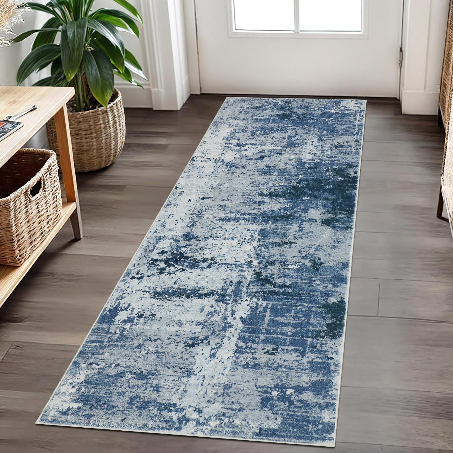 Cekene Carpet Runners for Hallways Non-slip Blue 65x180cm Washable Kitchen Rug Distressed Hallway Runner Mat Low Pile Floor Carpet for Entrance Bathroom Laundry Bedroom