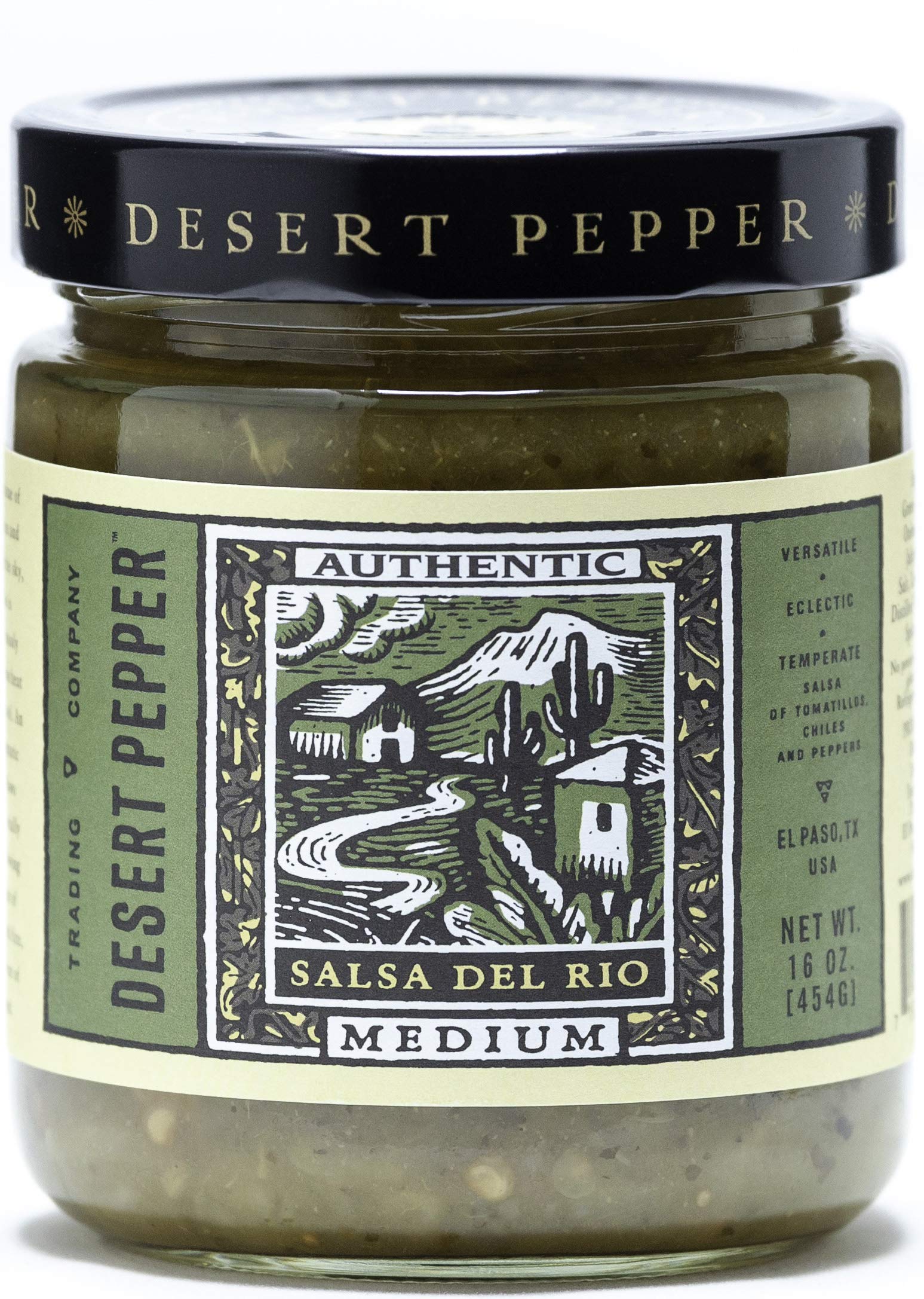 Desert Pepper Salsa Del Rio Green Salsa with Green Chiles, Tomatillos, Jalapeno Peppers, Fresh Vegetables Green Salsa Verde Vegan, Gluten-Free, Low Carb Snack Salsa Medium Salsa,16 oz 6-Pack