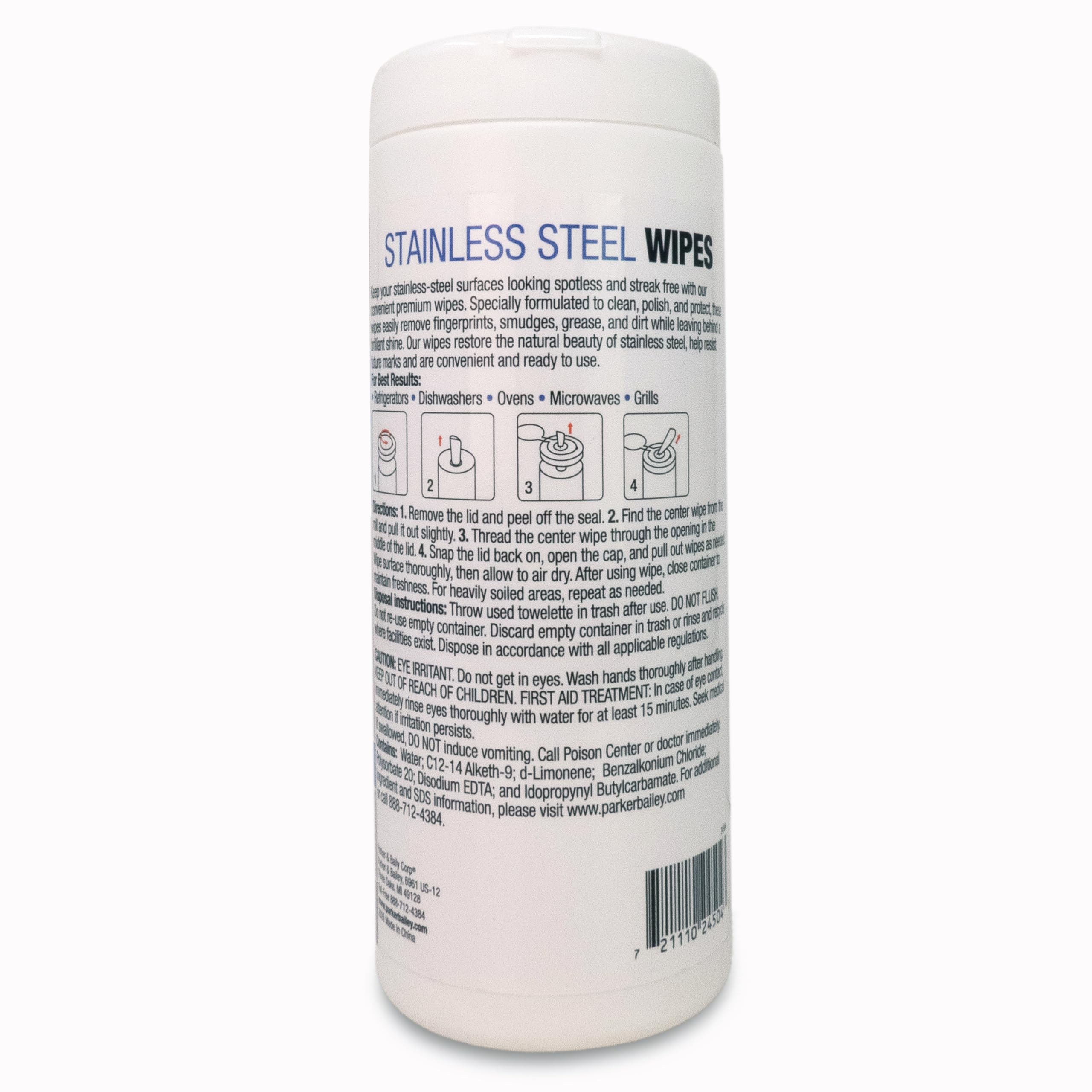 Parker & Bailey Salviette detergenti in acciaio inox – (2) 45 salviette pre-umidificate, lucentezza senza striature, rimuove grasso e sporcizia, senza residui, sicure per elettrodomestici, frigoriferi