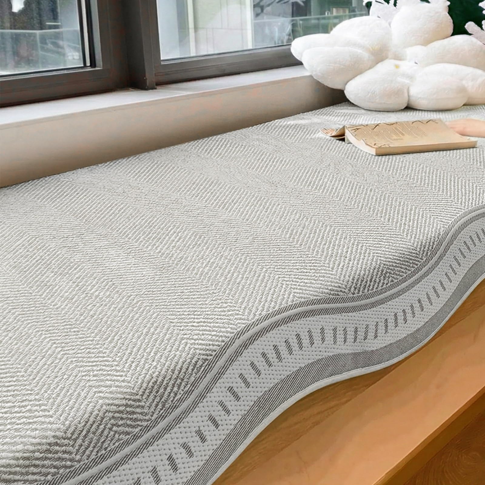 GBPLDMAQ Cooling Bay Window Cushion, Nonslip Window Sill Mat, Summer Washable Pad for Mudroom Reading Nook Kitchen Dining(Grey,70x120cm/28x47in)