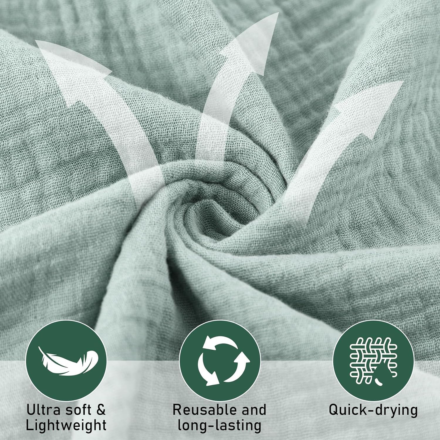 3 Pcs Sage Green Ruffled Kitchen Dish Towels 100% Cotton Textured Dish Towels with Hoop 16"x28" Absorbent Tea Cloths for Farmhouse Drying Dishes Guests