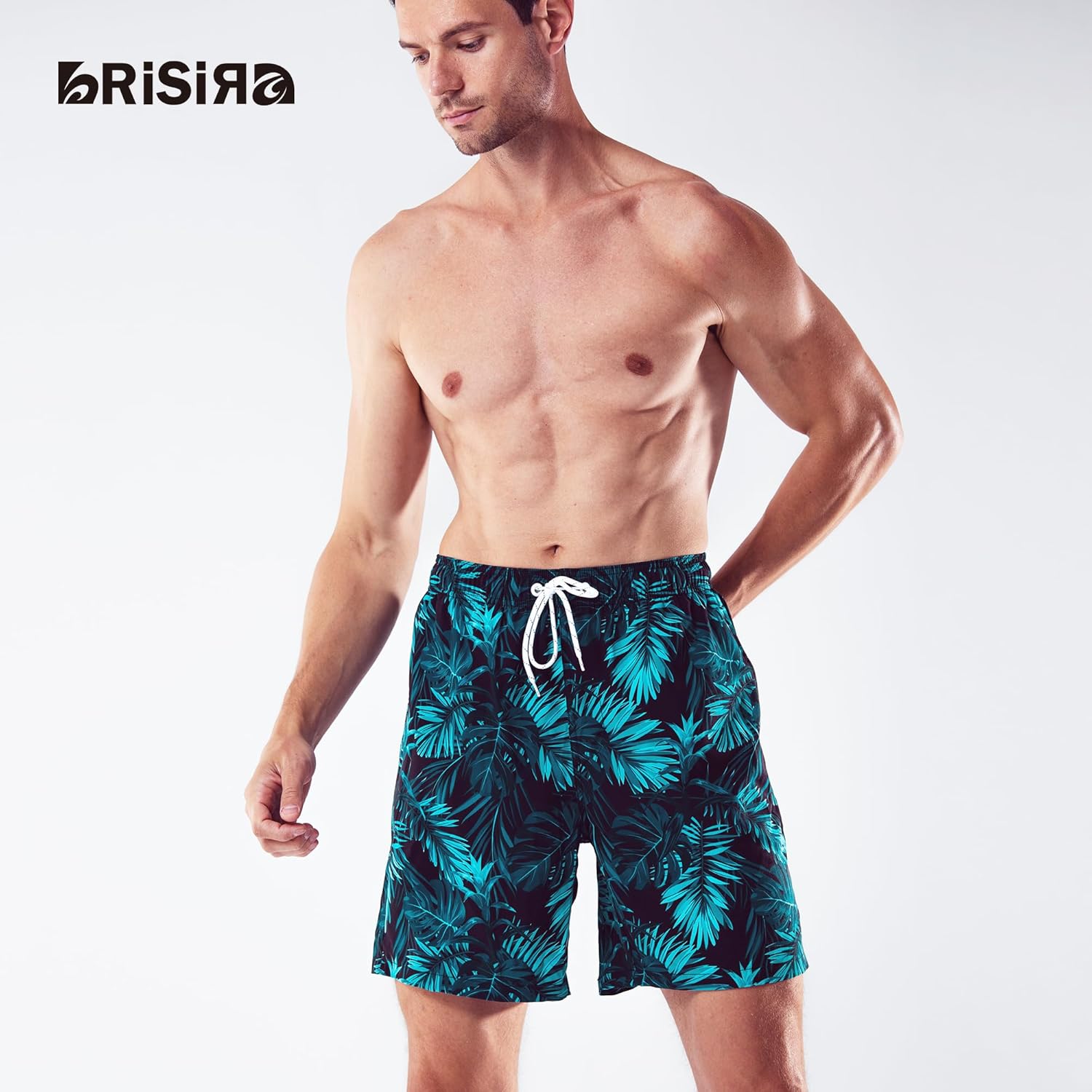 BRISIRA Mens Swim Trunks Swim Shorts 7 inch Compression Liner Bathing Suit Beach Shorts Swimwear Stretch Quick Dry Pockets