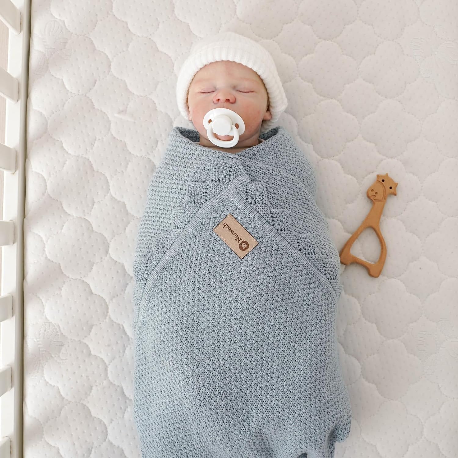 Neiwech Organic Cotton Baby Blanket Knit Soft Receiving Swaddling Crib Nursery Blankets for Newborns Infants Boys Girls Blue 30x40 Inch