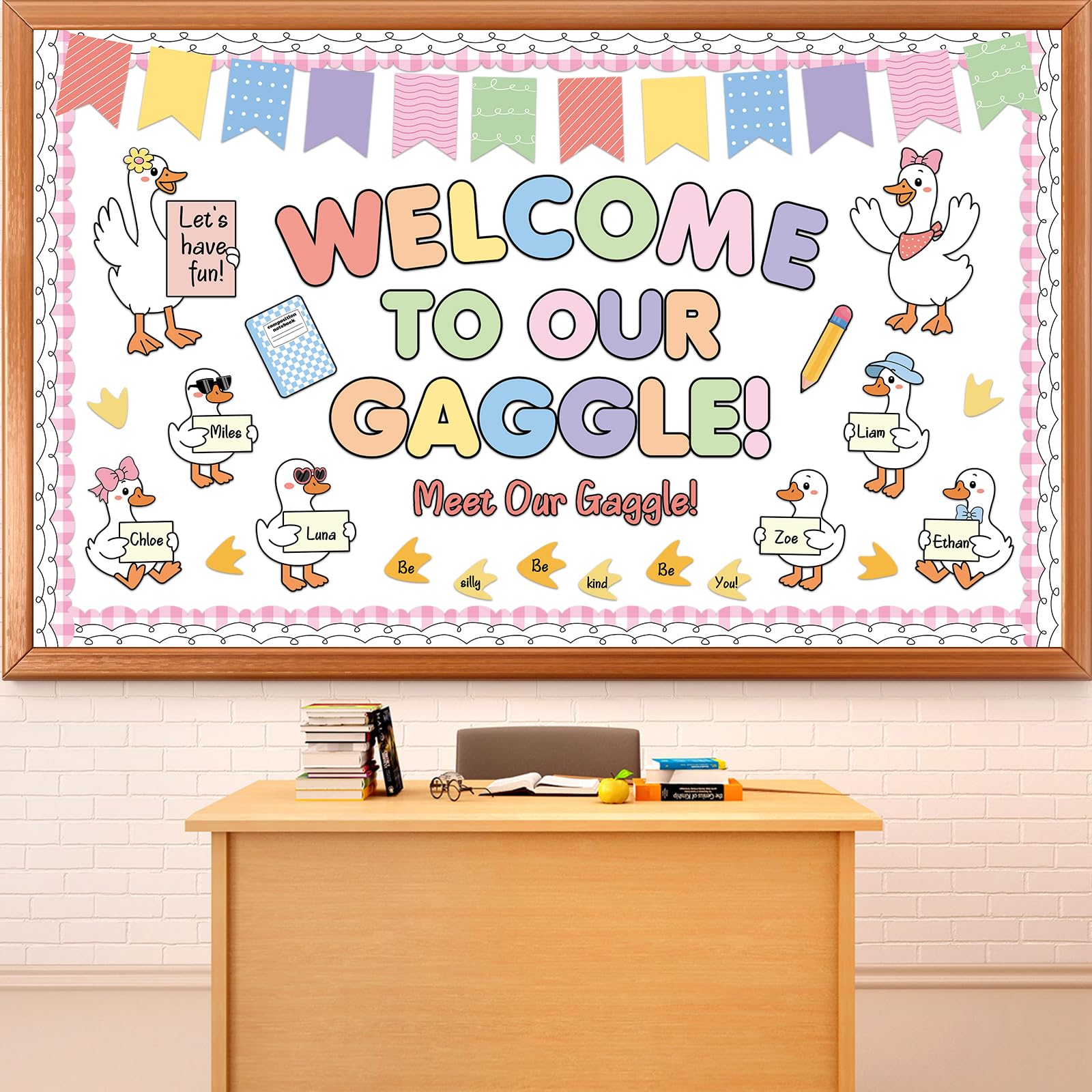 Dekoracje tablicy ogłoszeniowej Silly Goose Welcome Back to School Cute Goose Notatnik Papierowe Wycięcia Witamy w naszym Gaggle Classroom Materiały dekoracyjne do domu Szkoły Klasy Tablica Tablica