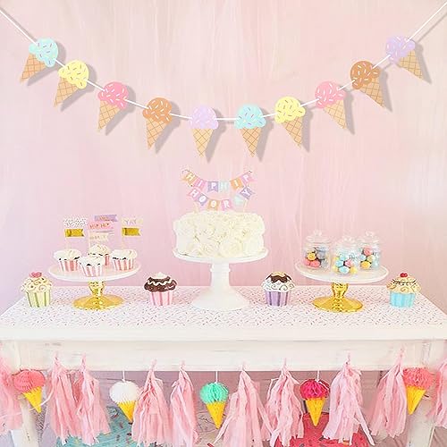 Miniatura 3 de Cartel de helado de feliz cumpleaños, decoración de cumpleaños de verano, pancarta de primer cumpleaños, accesorios para la primera foto