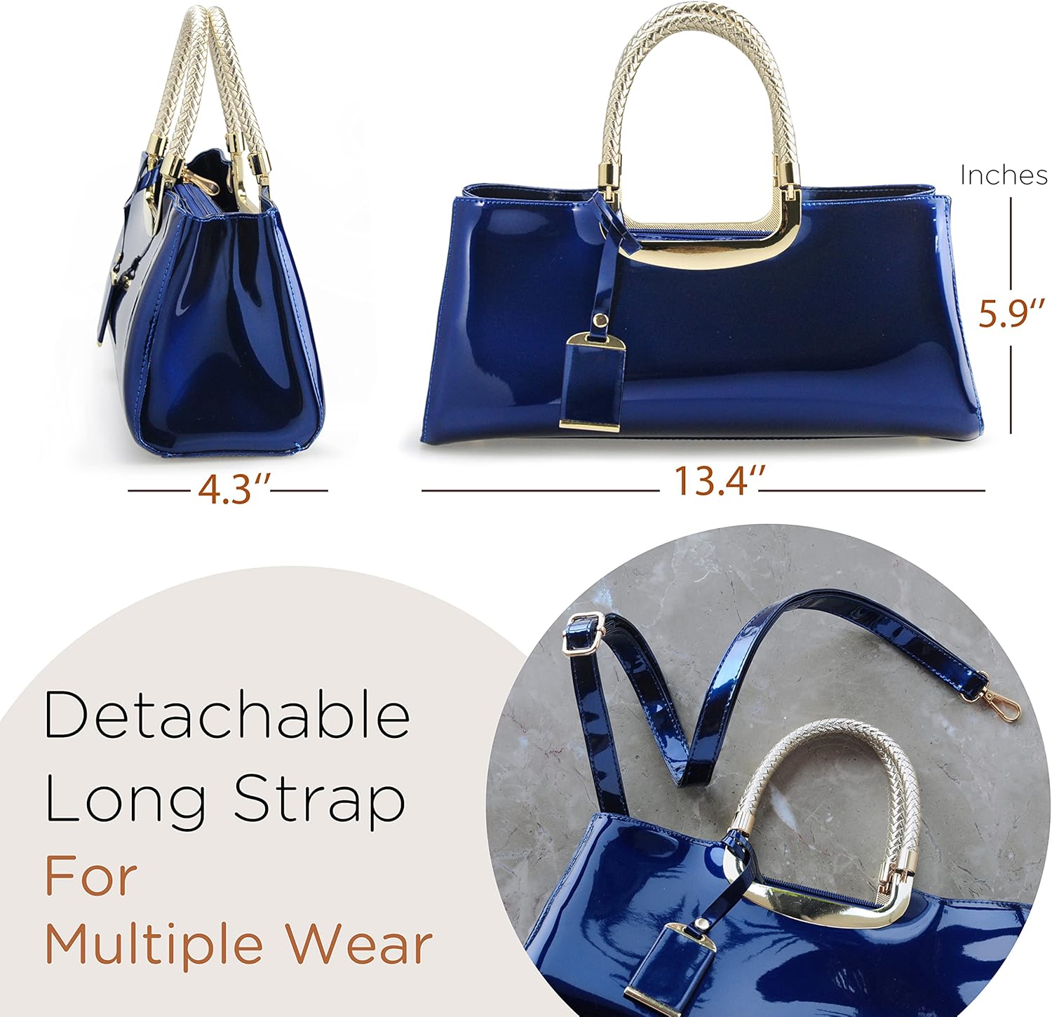 HOXIS Glossy Faux Patent Leather Structured Shoulder Handbag Women Evening Party Satchel - Image 4