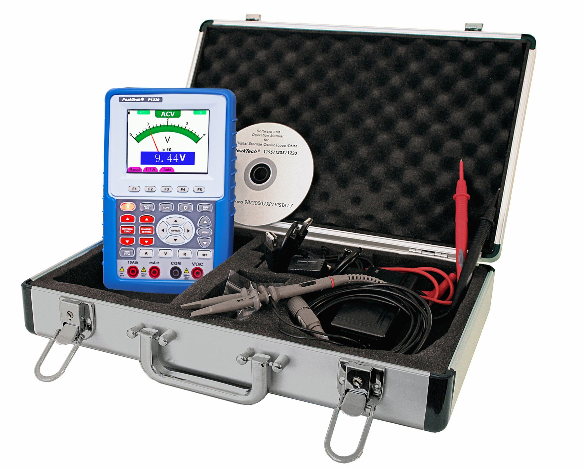 Peaktech 1220 – Osciloscopio de Almacenamiento de 1 Canal (20Mhz) y Multímetro Rms con Interfaz USB y Pantalla A Color de 3.8 ", Dso Portátil, Almacenamiento Digital Con