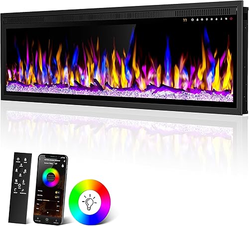 ALPACA Smart - Calentador eléctrico de chimenea de 60 pulgadas habilitado para WiFi, chimenea lineal empotrada en la pared y montada en la pared,