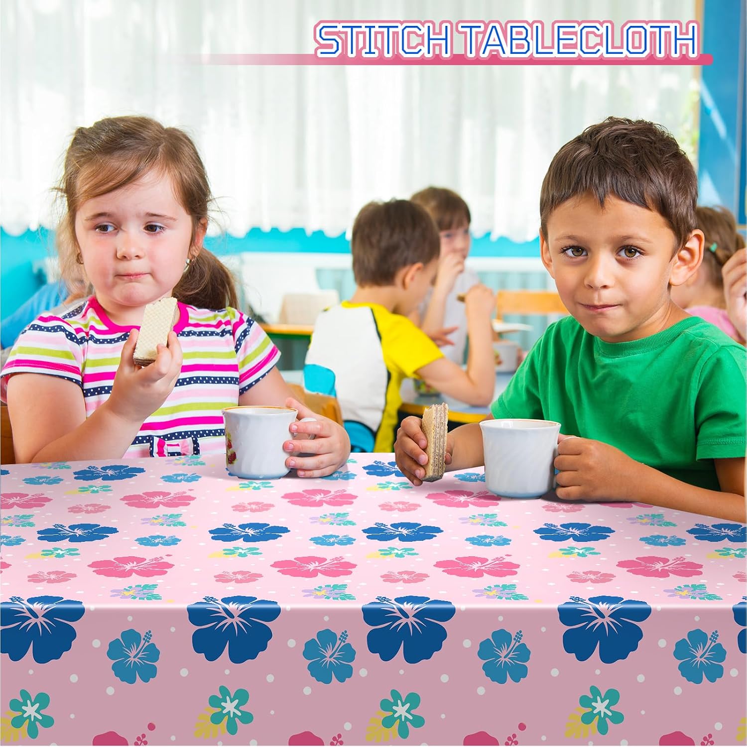 DERTE 3pcs Hawaiian Birthday Party Tablecloth Cartoon Themed Table Covers Pink Alien Disposable Plastic Waterproof Rectangular Covers for Birthday Party Supplies