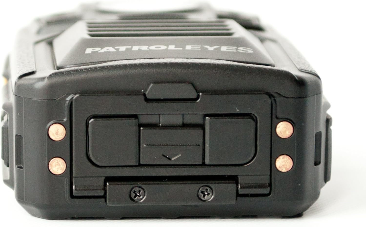 Top view of the PatrolEyes PE-DV5-2 body camera, showing the GPS indicator.