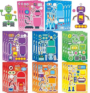 24 Sheets Robot Make a Face Sticker, Make Your Own Robot Stickers Mix and Match Sticker for Home School Classroom Crafts Activities Reward Birthday Party Favors