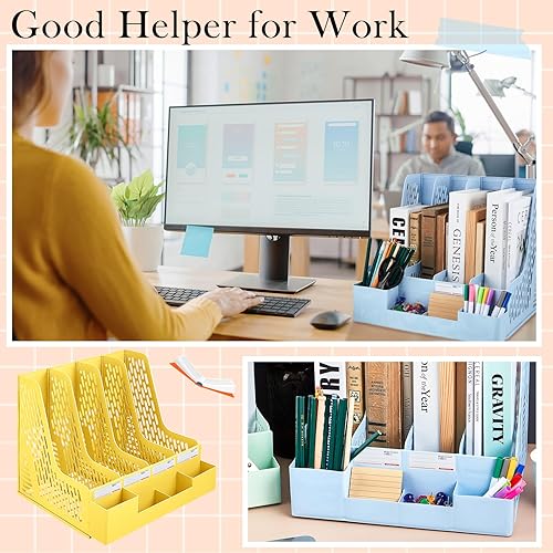 Miniatura 6 de 4 soportes para archivadores de revistas con 4 compartimentos verticales, organizador de escritorio de archivos, organizador de archivos,