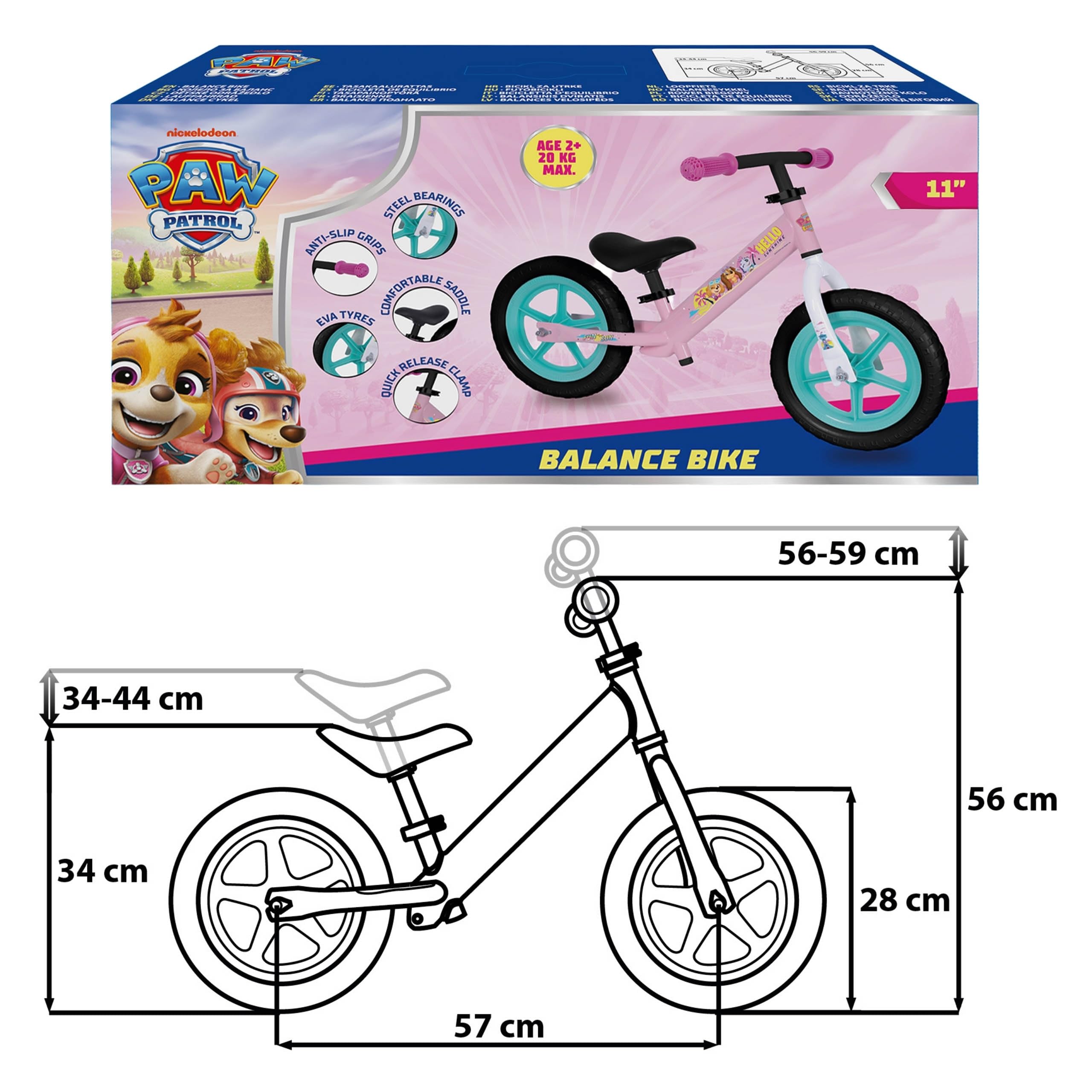 Paw Patrol Bicicletta senza pedali leggera metallo regolabile ruote EVA 11”
