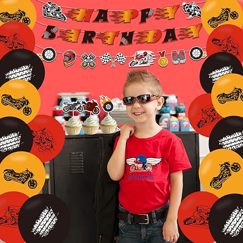 Miniatura 3 de Juego de decoraciones de cumpleaños de motocicleta, suministros de fiesta de motocross, con guirnalda, decoración de pasteles, globos de látex para