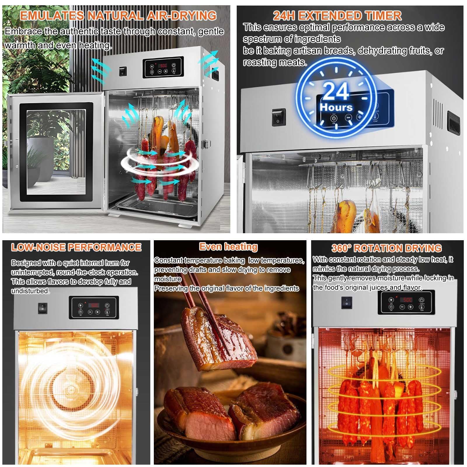 Essiccatore Alimentare In Acciaio Inox, Essiccatore Rotante Per Carne, Con Timer Da 24 Ore, Capacità 7,5 Kg, Adatto Per La Produzione Di Carne Secca, Pancetta, Pesce Essiccato, Carne Di Struzzo, Ecc.