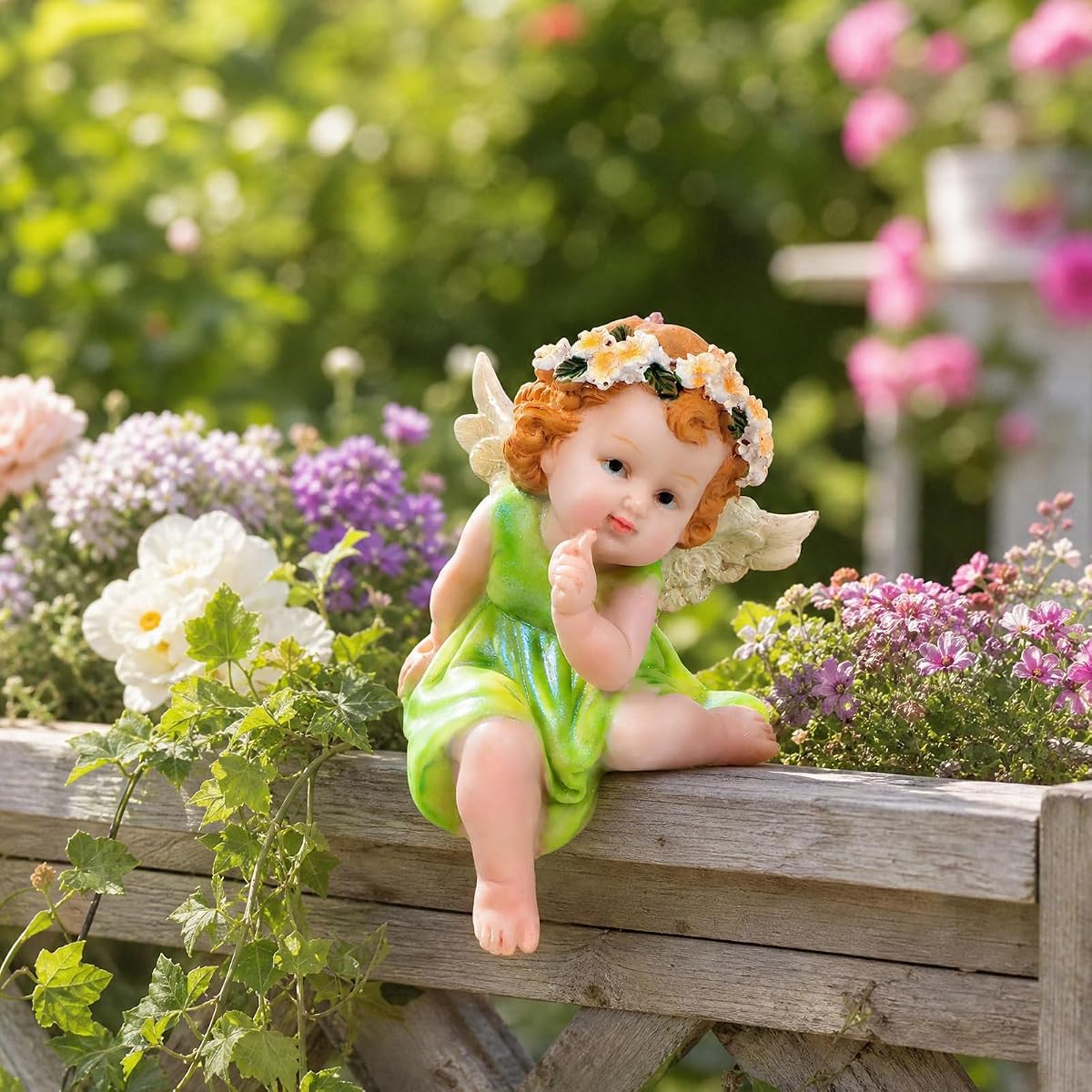 XJar Resin Garden Fairy Figurine, Sitting Hand Painted Yard Decor Statue | Flower Fairy Sculpture for Indoor & Outdoor Lawn Flower Pot Micro Landscape Decoration, Gift for Women Mom Grandma