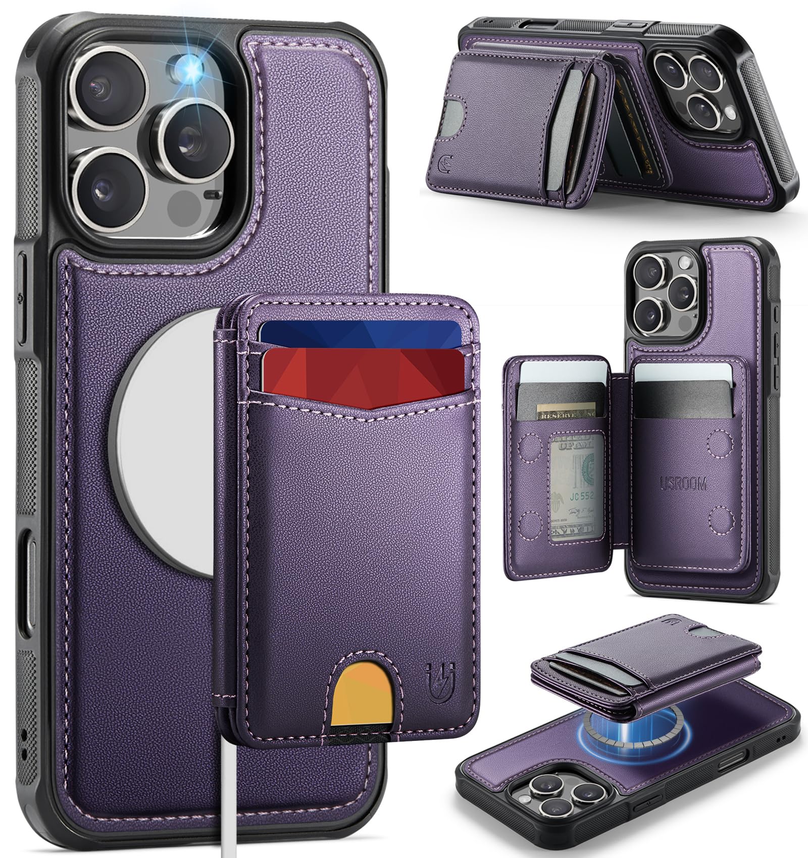 Photo 1 of Usroom iPhone 16 Pro Wallet Case - Purple