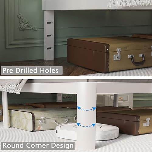 Miniatura 7 de Marco de cama de tamaño matrimonial de 16 pulgadas, color blanco, marco de cama matrimonial de metal con deflectores, no necesita somier, soporte de