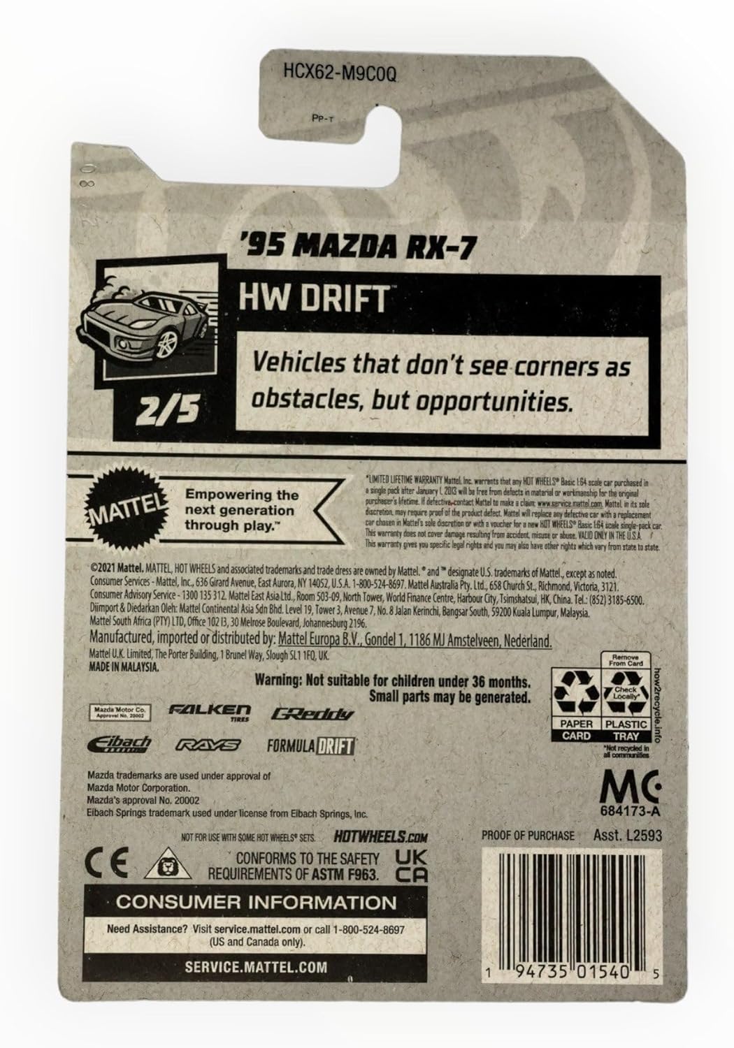 Hot Wheels 2022 - '95 Mazda RX-7 - Silver/Blue - Falken - HW Drift 2/5 - 177/250