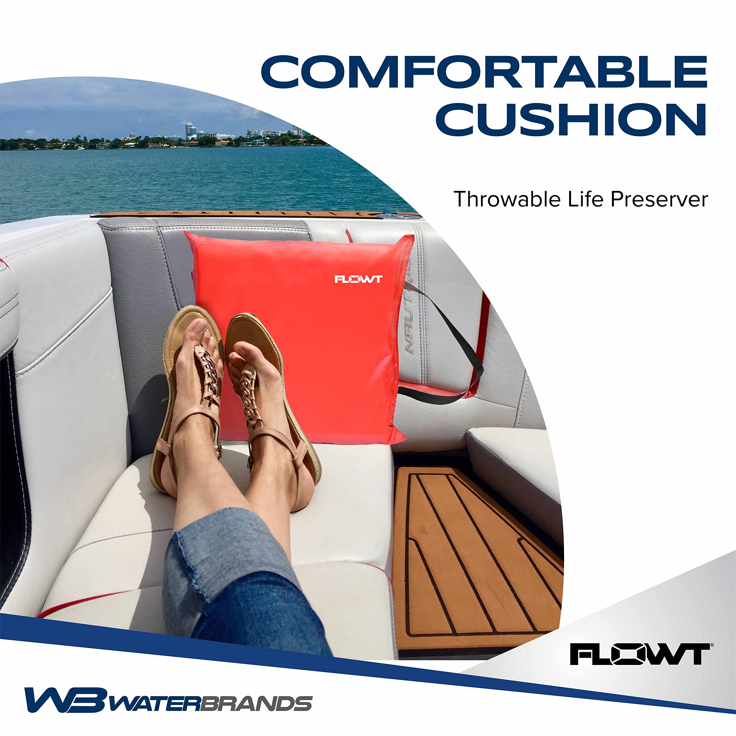 Flowt 40102 - Cojín de espuma de flotación lanzable tipo IV aprobado por la USCG | Cojín para bote | Dispositivo de seguridad para cojín de bote lanzable | 16 x 15 x 2.5 pulgadas (rojo)