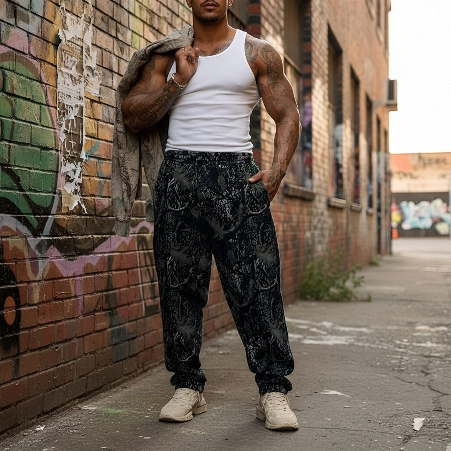 DIOTSR Mens Baggy Pants Athletic Graphic Print Joggers Workout Streetwear Sweatpants with Pockets - Image 2