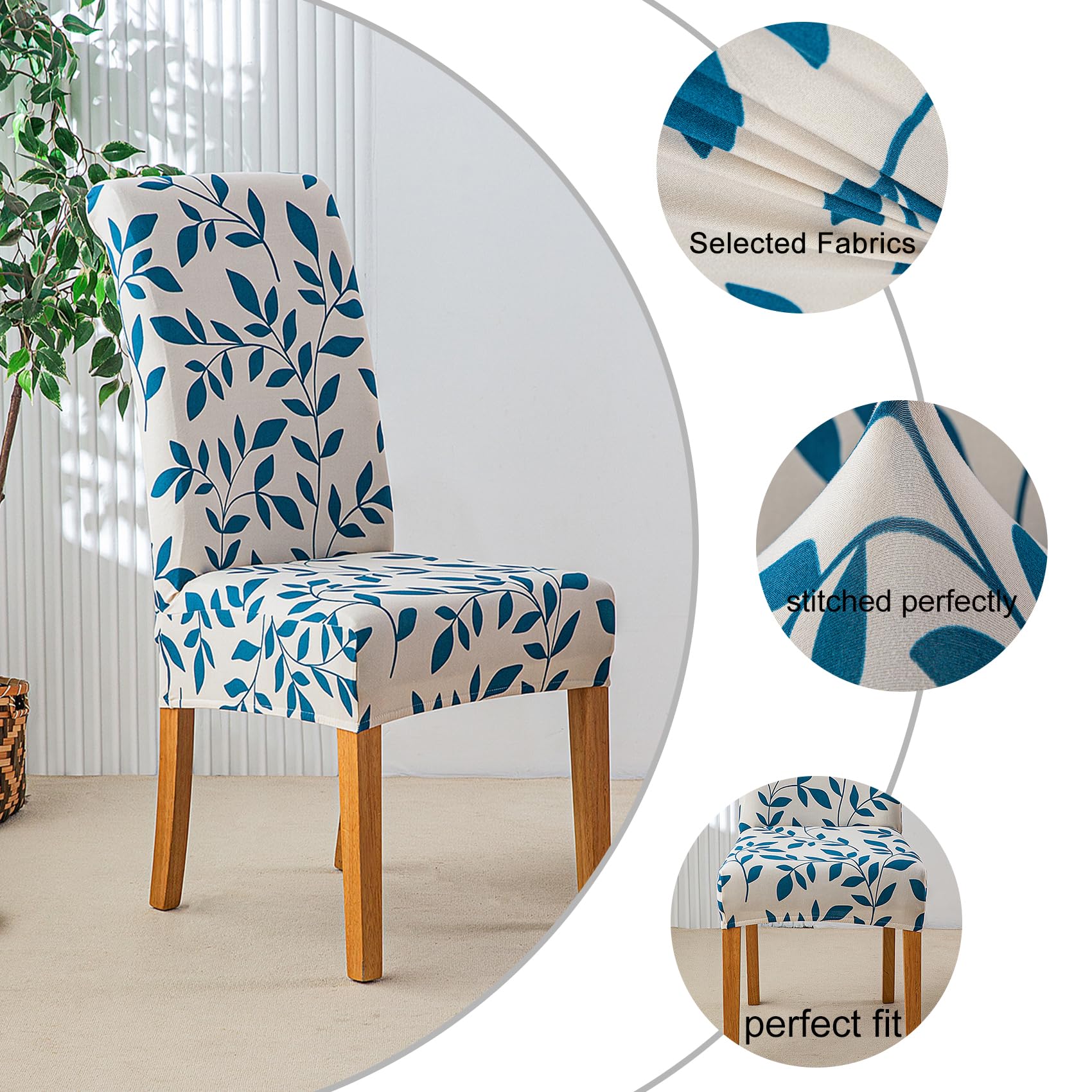 HZDHCLH Chair Covers Slipcovers 4/6 PCs Stretch Removable Washable Short Dining Chair Protector Cover Seat for Hotel,Dining Room,Ceremony (Blue leaf,6 PCS) - Image 2