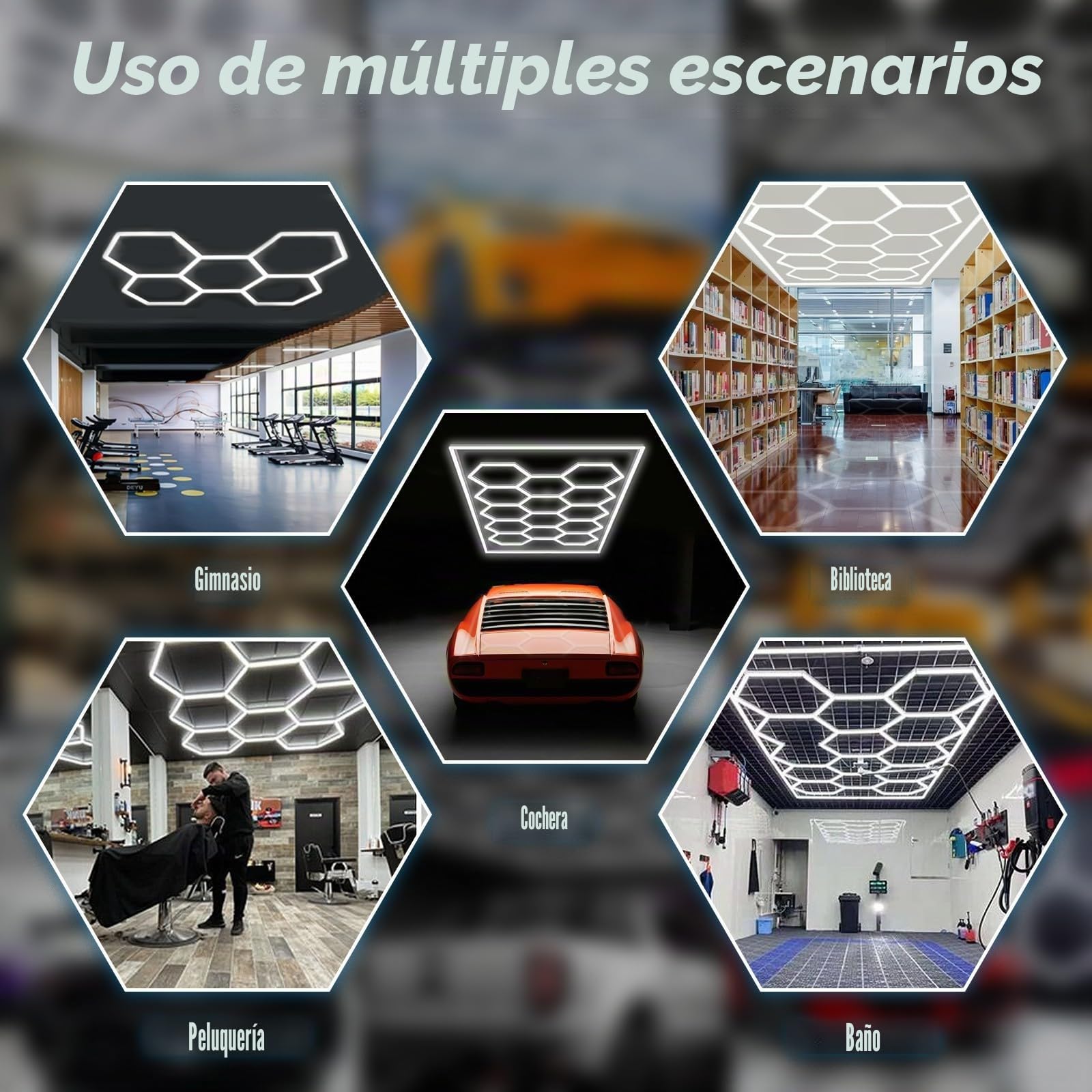 Luces LED Hexagonales Para Garaje, Techo LED De Nido De Abeja De 6500 K, Tubo De Luz De Mayor Tamaño, Luces De Anillo Hexagonales Para Taller, Taller De Detalles De Automóviles 14 HEX