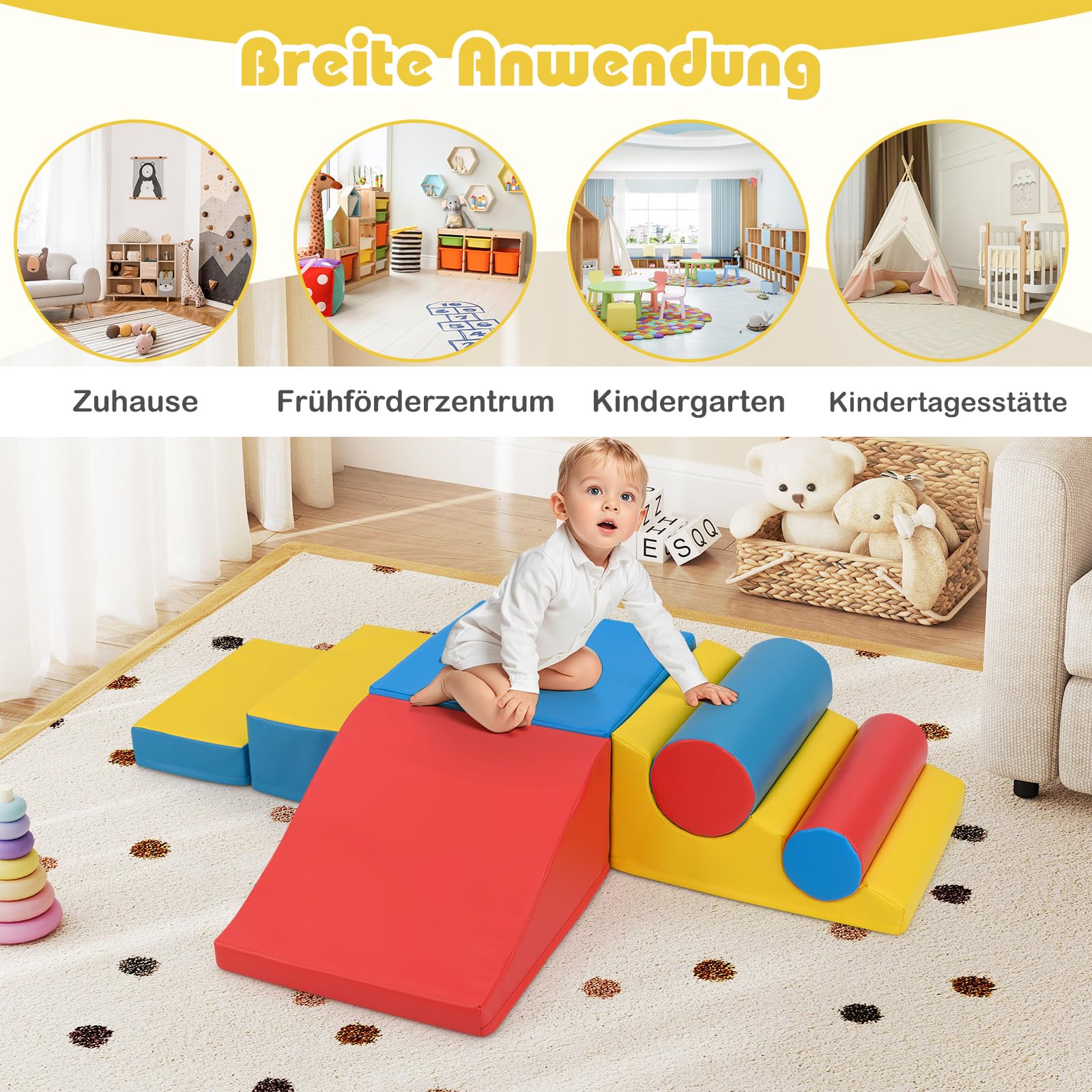 COSTWAY 7 TLG. Schaumstoffbausteine, Softbausteine zum Klettern & Toben, Riesenbausteine aus Schaumstoff, Großbausteine XXL Indoor für Kinder, Bunt