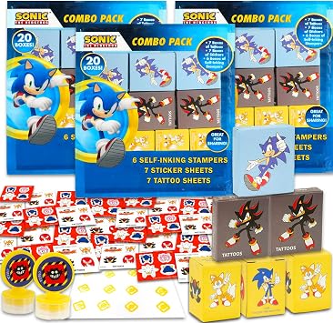 Sonic The Hedgehog Party Favors Bulk Set  Bundle with 60 Pieces Favor Boxes with Stickers, Tattoos and Stampers for Kids Birthday Party | Sonic Classroom Prize Boxes