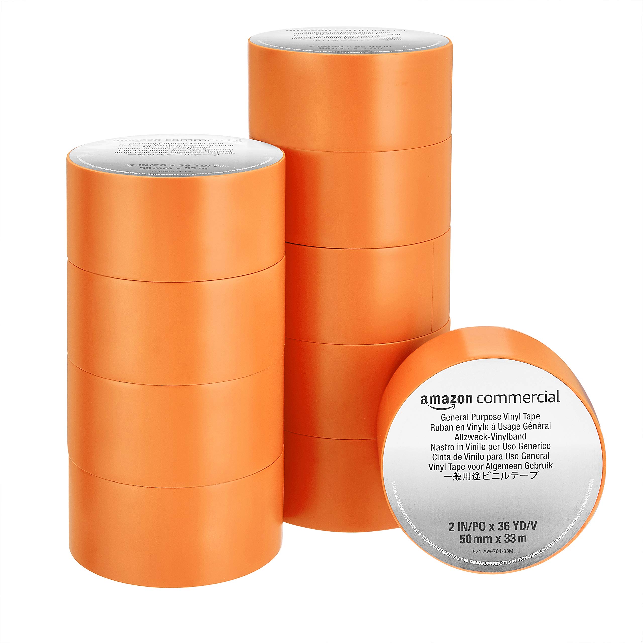 AmazonCommercial General Purpose Vinyl Tape, 0.13mm x 2" x 33M, Orange - pack of 10
