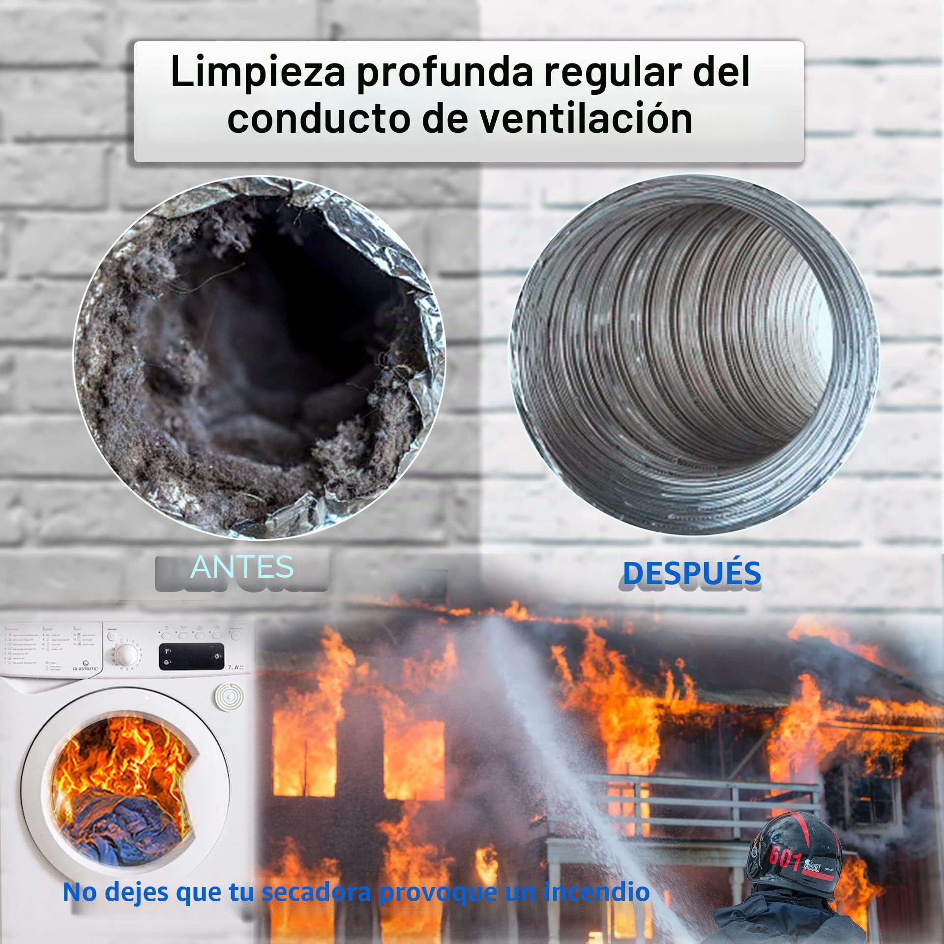 Cepillo para Chimenea, Cepillo para Limpiar Chimeneas para Limpieza Chaminé Conductos Ventilacióntubería Hollin, Tubos de Estufa(6 Varillas &1 Cabezales Cepillo/Uso con o sin Taladro eléctrico)