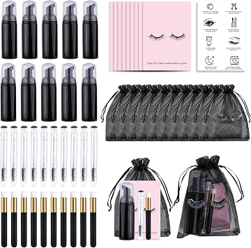 50PCS Lash Shampoo Bottles Brushes Set for Lash Care 50pcs in black