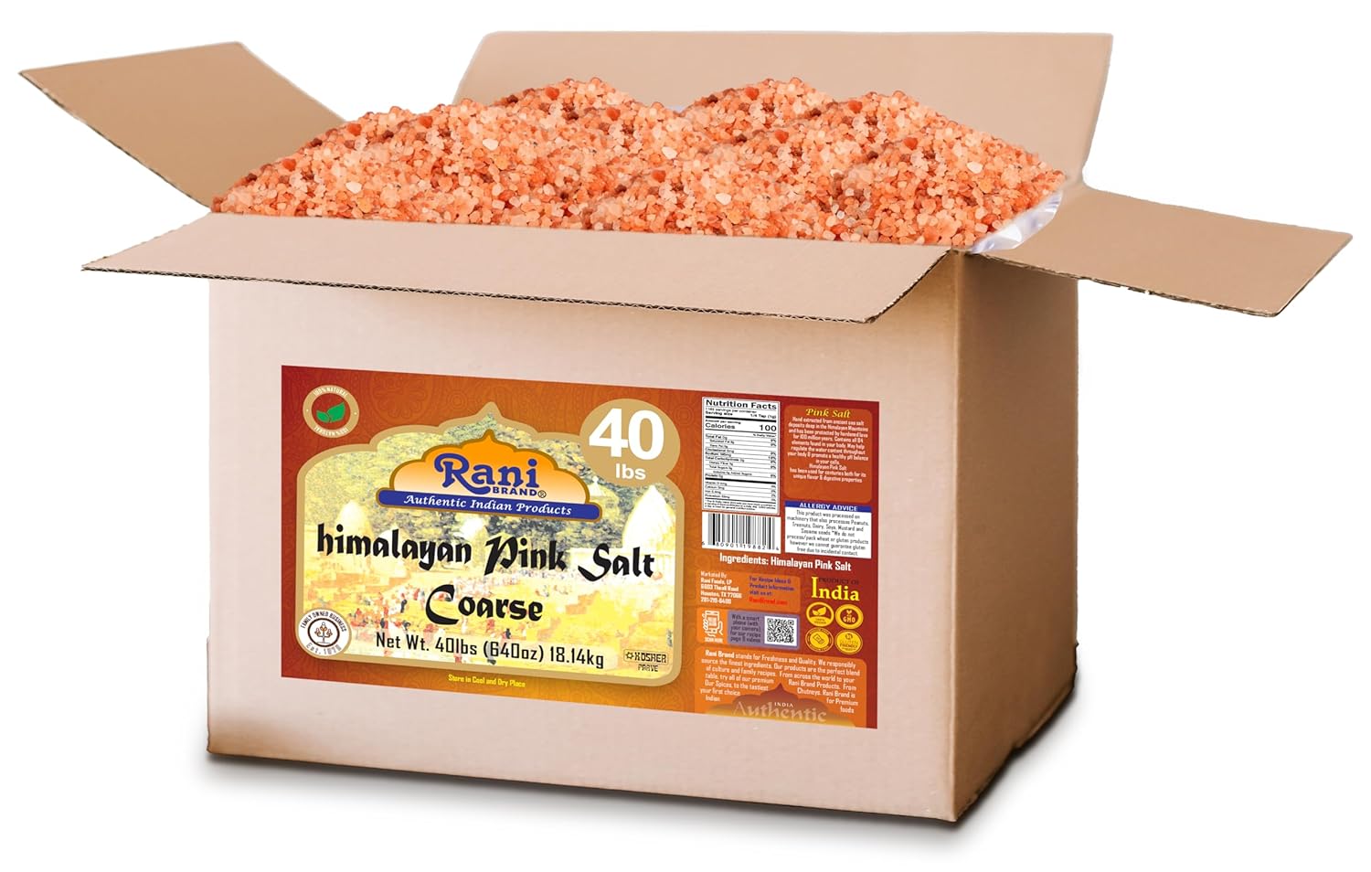 Rani Himalayan Pink Salt Granules (84 Essential Trace Minerals) 640oz (40lbs) 18.14kg Bulk Box ~ All Natural | Vegan | Gluten Friendly | NON-GMO | Indian Origin