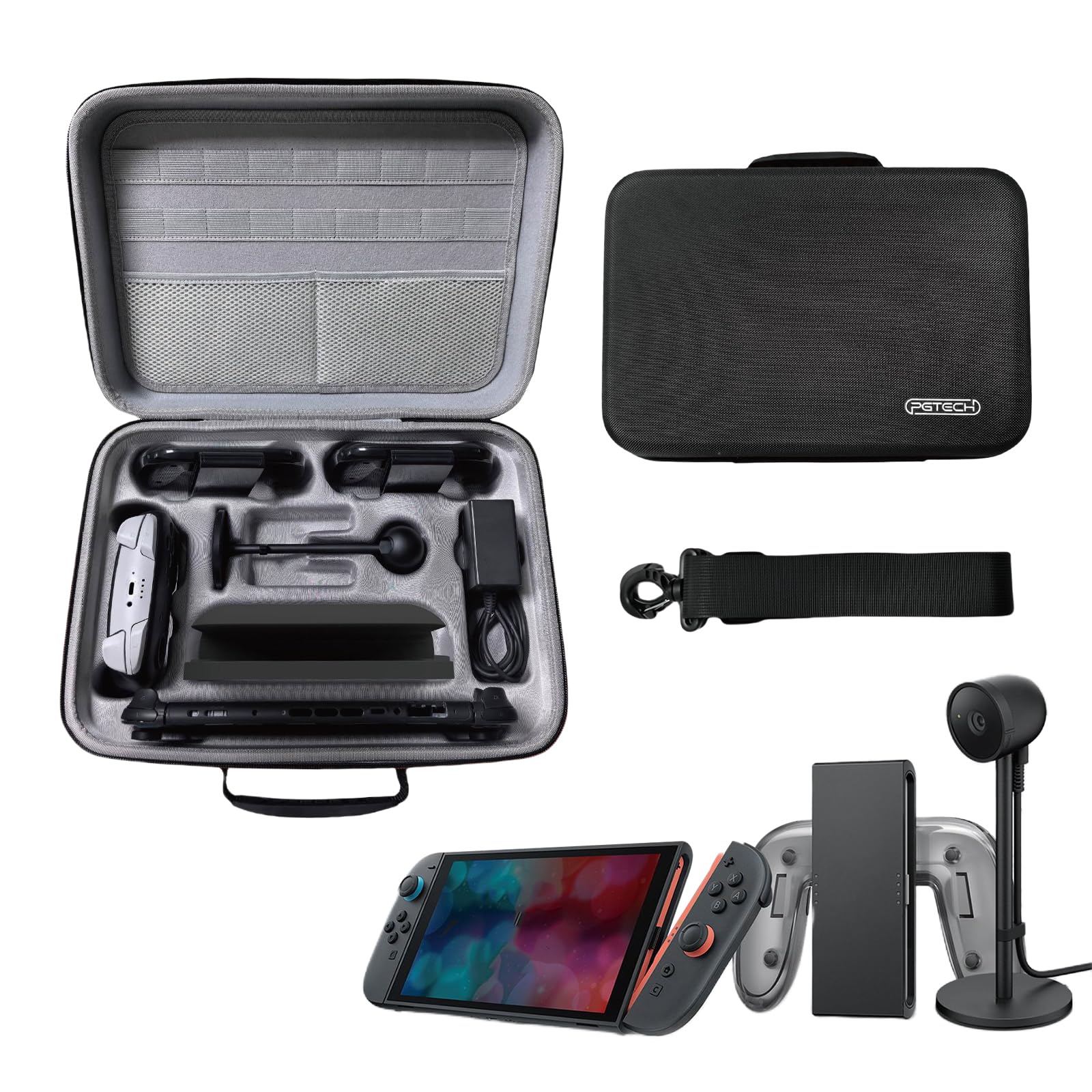AriKroii Custodia da trasporto compatibile con Nintendo Switch 2, con 18 cartucce di giochi e custodia da viaggio per fotocamera per Switch 2 e Switch 2, con manici e spallacci