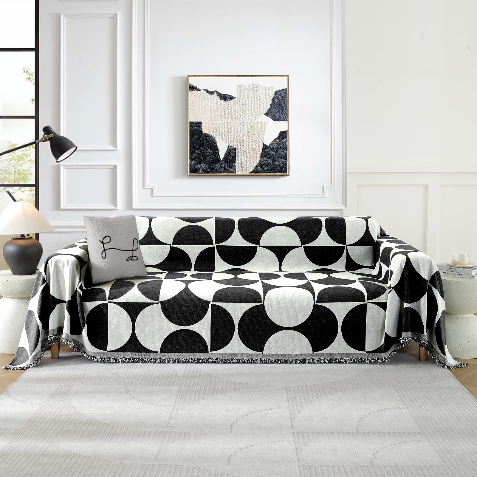 Ystyle Telo Copridivano 3 Posti Universale, 180x340 CM, Nero Bianco