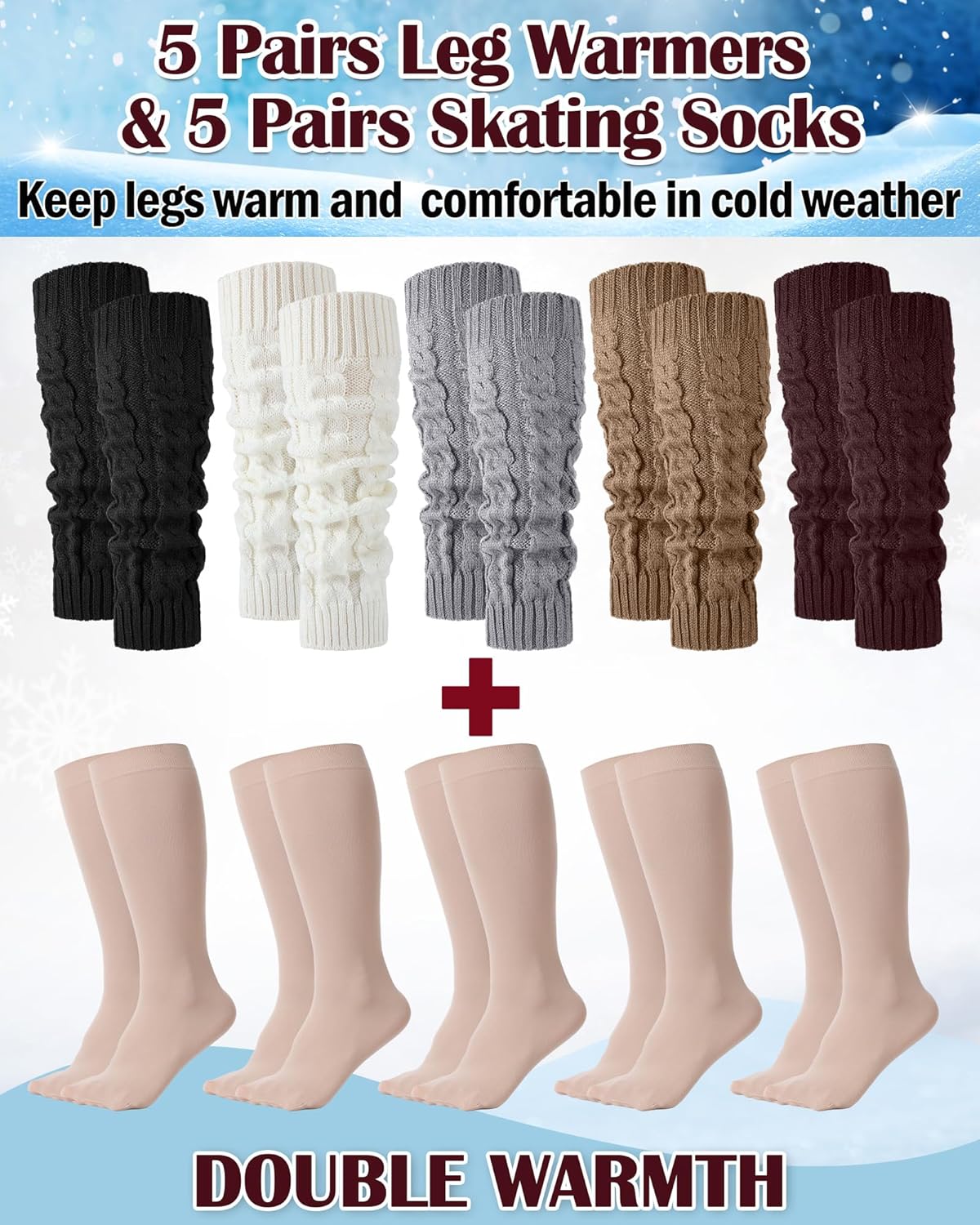 Chuarry 10 Pairs Skating Leg Warmer for Women Girls Knitted Long Leg Warmers ice Skating Socks Boot Socks