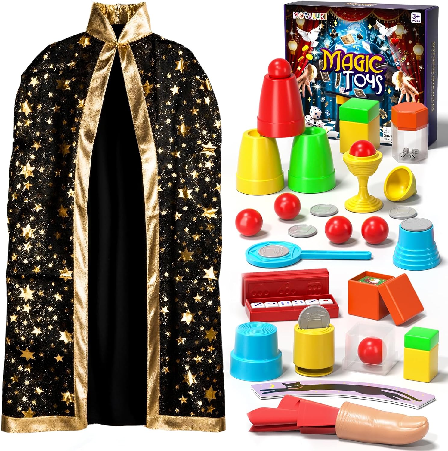 Magic Kit for Kids, 98 Magic Tricks with Magician Costume, Manual and Videos, Magic Gift Set for 6+ Years Old Beginner Magicians, Halloween Christmas Birthday Party Family Game Fun