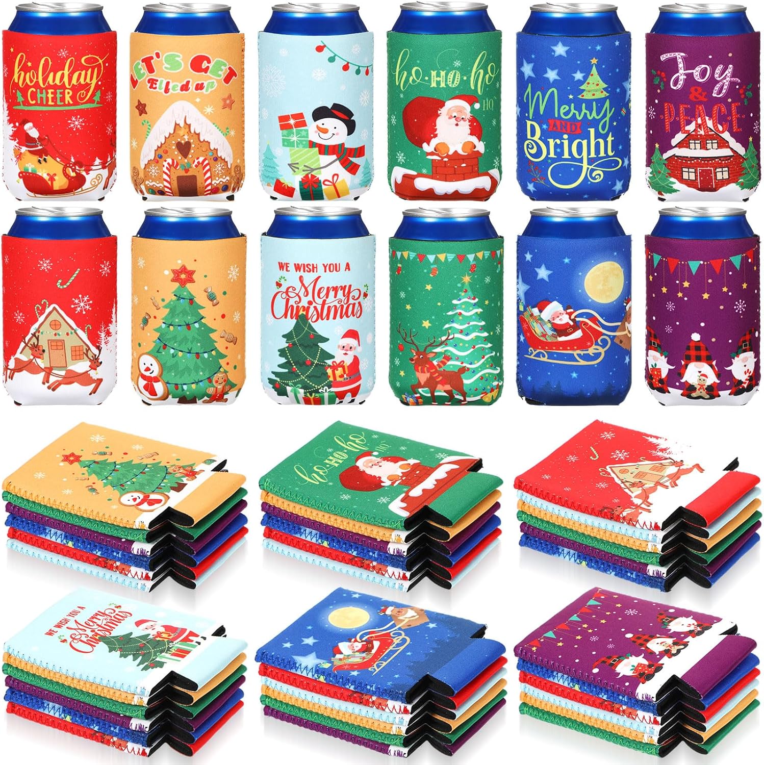 Tioncy 60 pcs Christmas beer Can Cooler Sleeves 12 oz Funny Can Sleeves Xmas Soda Beer Can Sleeves Reusable Insulated Covers for Christmas Winter Party Decorations Supplies(Cute Style)