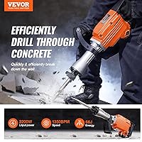 Vista 2 de VEVOR Martillo de demolición Jack, MAX 2200 W martillo eléctrico resistente, rompedor de concreto de 1350 BPM, 2 piezas de cinceles con estuche