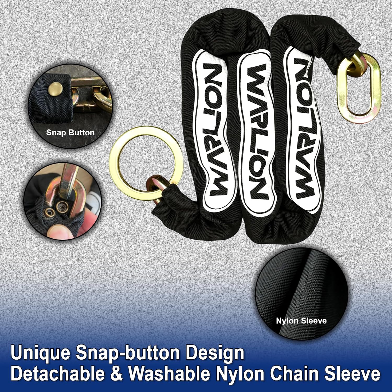 WARLION Heavy Duty Security Chain, 3ft x 3/8in Thick, 3.8lbs, Anti-Theft & Cut-Proof Motorcycle Chain with Cinch Ring - Secure Generators, Trailers, ATVs, Ebikes, & 2-Wheeled Vehicles (No Lock)