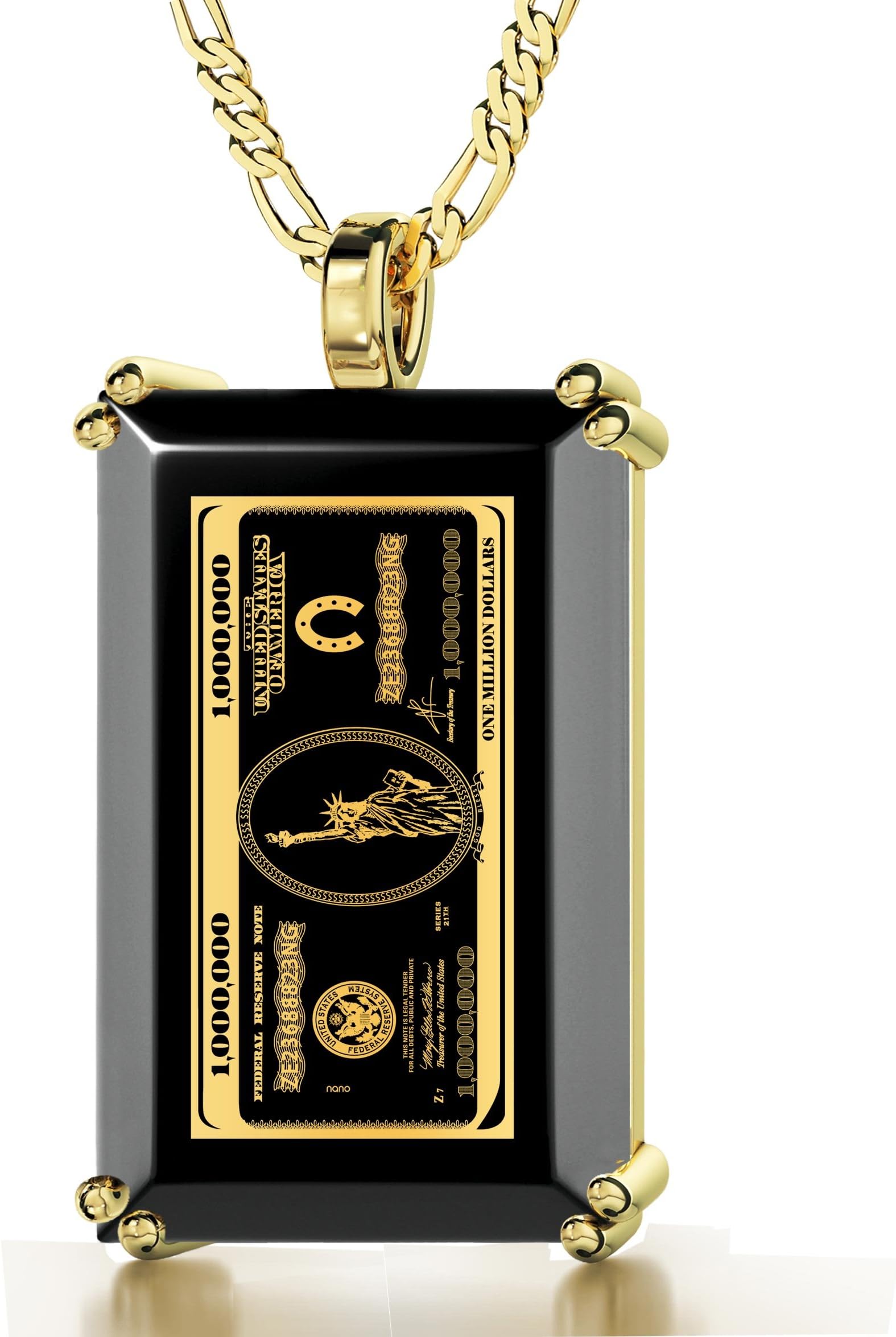 Money Pendant - Gold Plated $1,000,000 Million Dollar Note Necklace Inscribed in 24ct Gold on Onyx Stone - Men's Jewellery