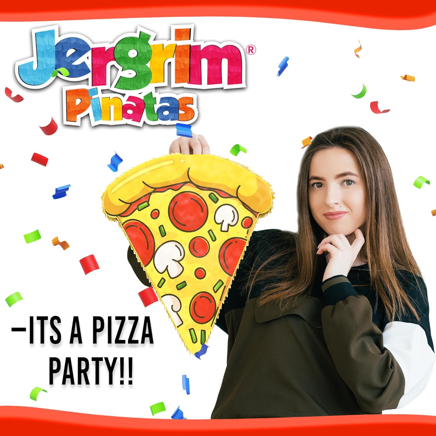 Jergrim Pizza Piñata 4 Piece Set With Stick And Blindfold For Birthday Party Favors Ninja Theme Birthday, School Pizza Party, Small Funny Piñata For Games & Decorations