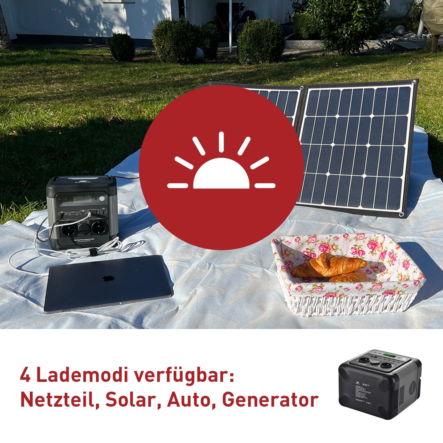 Sunstonepower 1200W Powerstation 999Wh Lithium Akku Mobiler Stromspeicher & Solar Generator mit 2 x 1200W AC-Steckdosen für Campingreisen, Garten, Balkon, Heimwerken und Notstromaggregat
